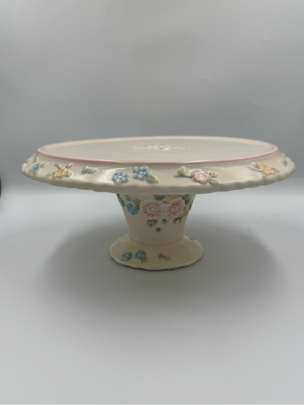 Vintage Pfaltzgraff Tea Rose Pedestal Cake Stand 13" Floral Cottagecore Coquette
